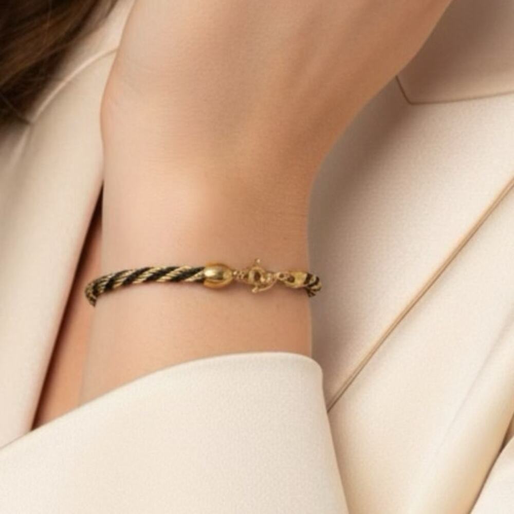 Vintage Trifari Black and Gold Rope Bracelet Signed Size 7